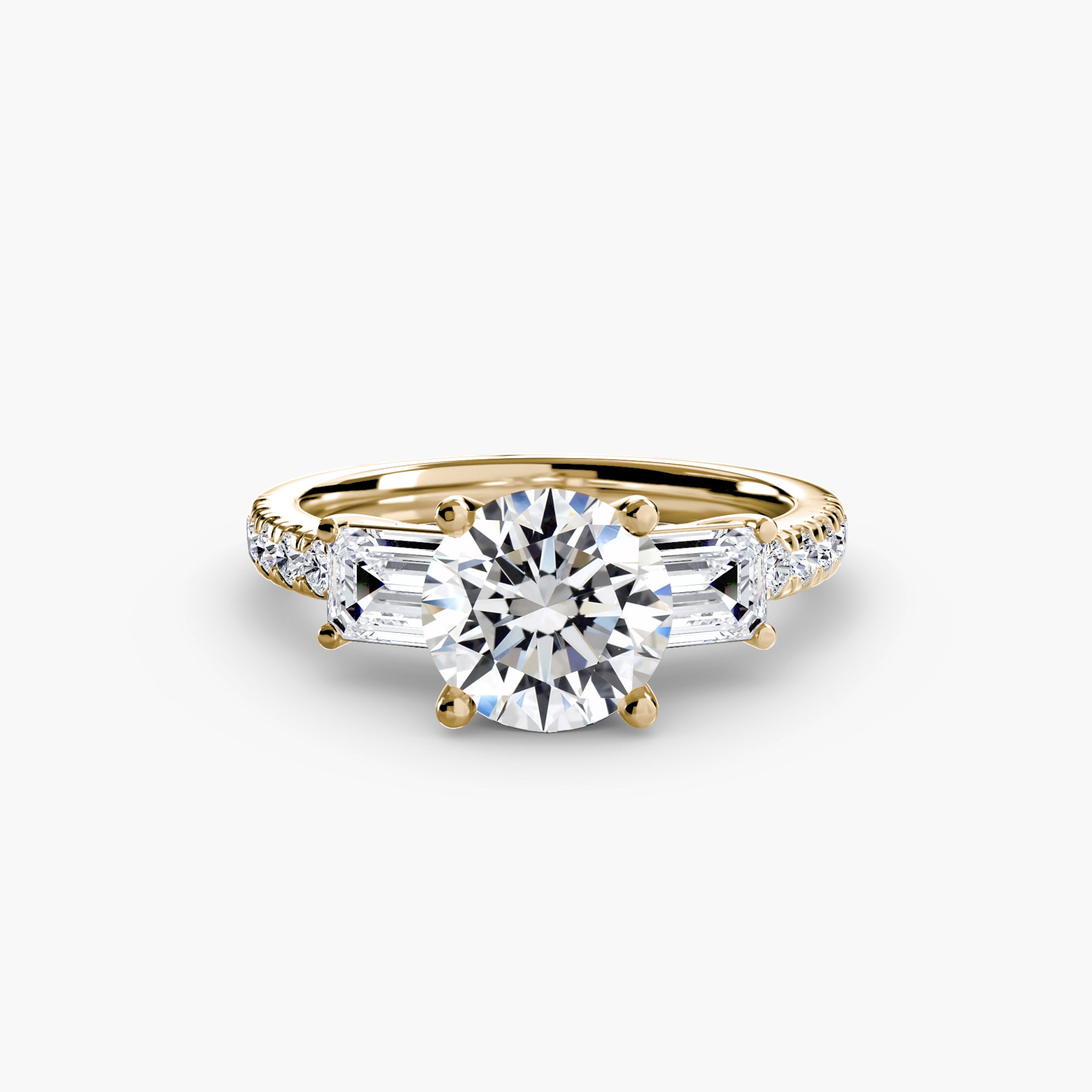 Pavé Bantlı Üç Taşlı Yüzük 4